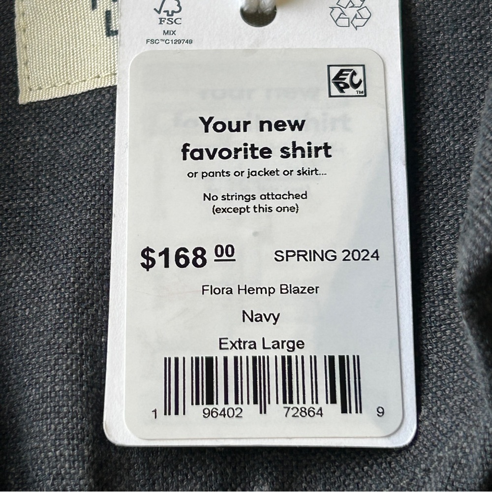 Marine Layer Flora Hemp Blazer Navy Women's‎ XL NWT - Picture 9 of 10